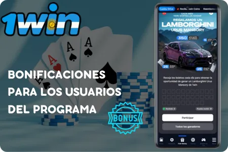 Panel de bonificaciones 1win app mostrando programa VIP completo con cashback semanal giros gratis y promociones exclusivas para 1win descargar aplicación en Argentina