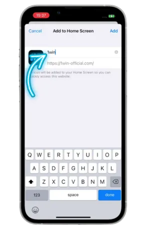Pantalla de personalización nombre ícono 1Win para iPhone instalación iOS