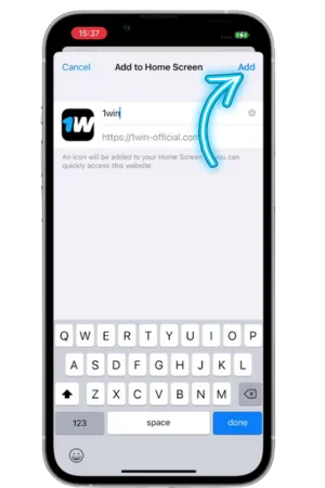 Confirmación instalación 1Win iPhone en pantalla principal iOS completada